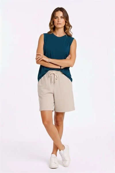 Oversize Atlet Salaş Kalıp Bisiklet Yaka Basic Yazlık Spor Bluz - İndigo