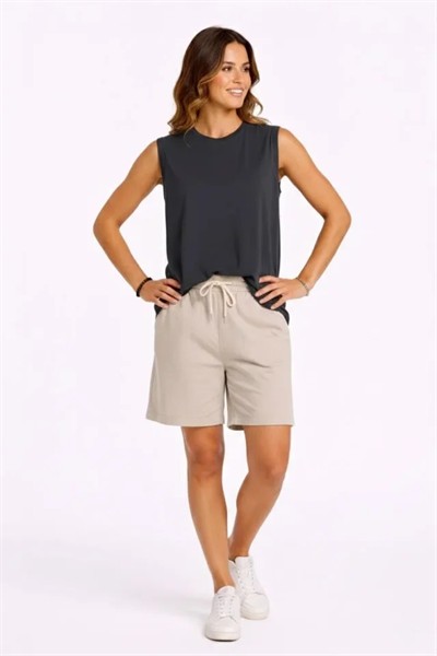 Oversize Atlet Salaş Kalıp Bisiklet Yaka Basic Yazlık Spor Bluz - Füme