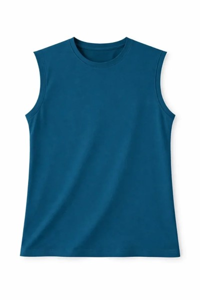 Oversize Atlet Salaş Kalıp Bisiklet Yaka Basic Yazlık Spor Bluz - İndigo