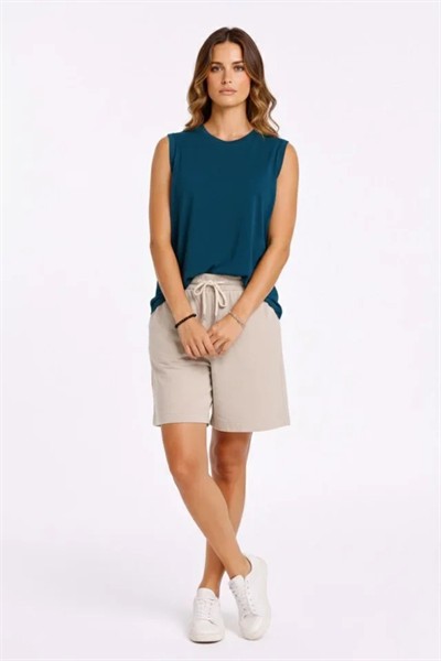 Oversize Atlet Salaş Kalıp Bisiklet Yaka Basic Yazlık Spor Bluz - İndigo