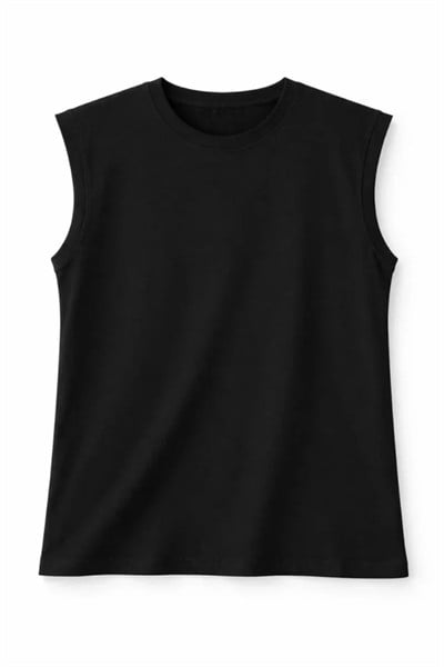 Oversize Atlet Salaş Kalıp Bisiklet Yaka Basic Yazlık Spor Bluz - Siyah