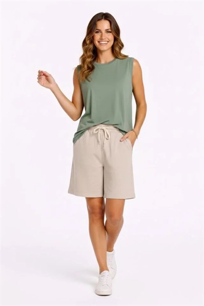 Oversize Atlet Salaş Kalıp Bisiklet Yaka Basic Yazlık Spor Bluz - Mint Yeşili