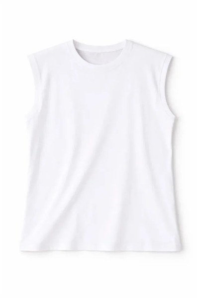 Oversize Atlet Salaş Kalıp Bisiklet Yaka Basic Yazlık Spor Bluz - Beyaz