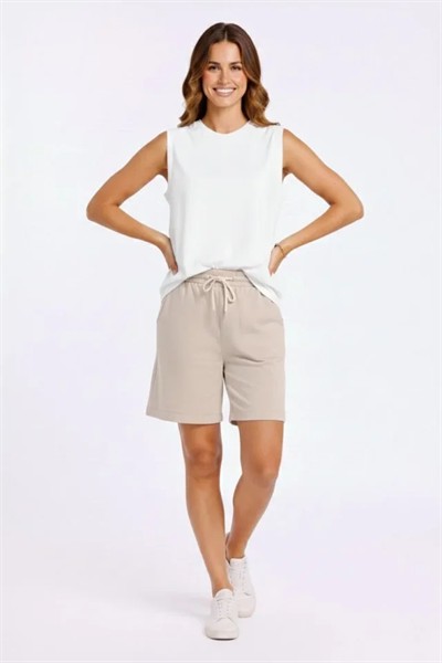 Oversize Atlet Salaş Kalıp Bisiklet Yaka Basic Yazlık Spor Bluz - Beyaz