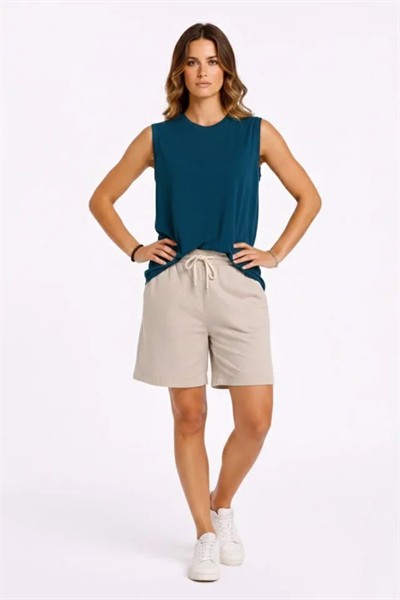 Oversize Atlet Salaş Kalıp Bisiklet Yaka Basic Yazlık Spor Bluz - İndigo