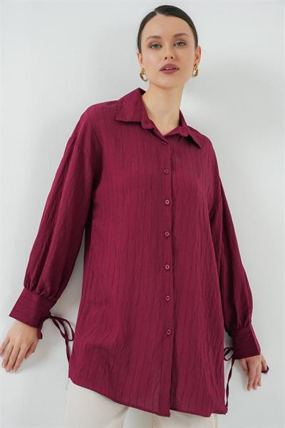 Oversize Bağcıklı Gömlek 5954 - Bordo