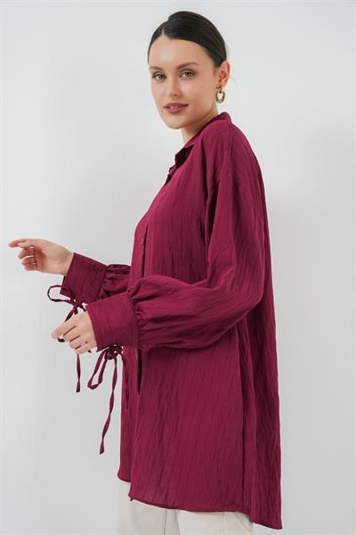 Oversize Bağcıklı Gömlek 5954 - Bordo