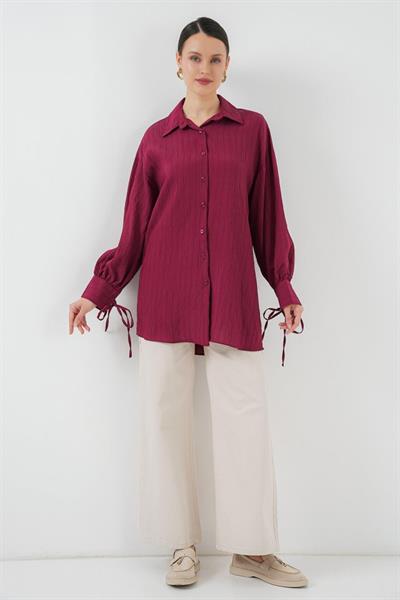 Oversize Bağcıklı Gömlek 5954 - Bordo