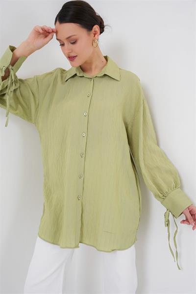 Oversize Bağcıklı Gömlek 5954 - E.Yeşil