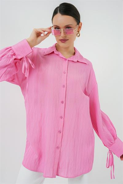 Oversize Bağcıklı Gömlek 5954 - Pembe