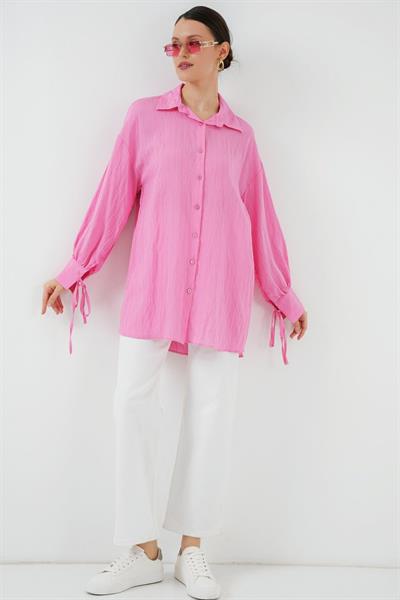 Oversize Bağcıklı Gömlek 5954 - Pembe
