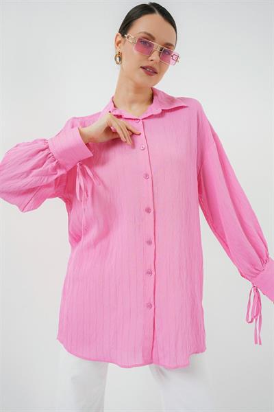Oversize Bağcıklı Gömlek 5954 - Pembe