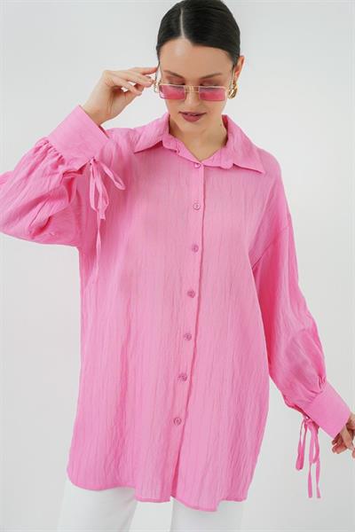 Oversize Bağcıklı Gömlek 5954 - Pembe