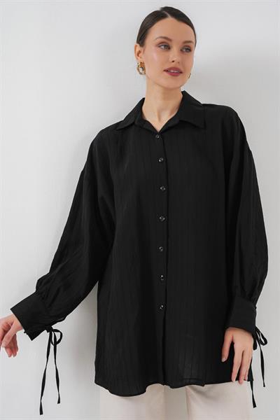 Oversize Bağcıklı Gömlek 5954 - Siyah