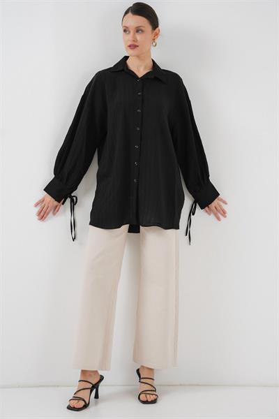 Oversize Bağcıklı Gömlek 5954 - Siyah