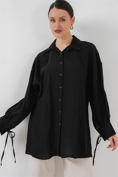 Oversize Bağcıklı Gömlek 5954 - Siyah