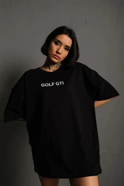 Oversize Baskılı Tişört – Golf GTI Retro Araba Desenli, Ön - Arka Dijital Baskı, Sokak Modası Stil - Siyah