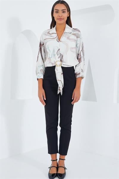 Oversize Dökümlü Crop Saten Gömlek 906 - Kahverengi