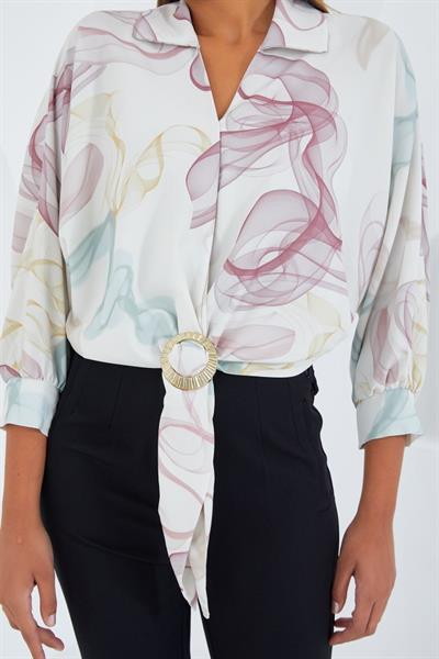 Oversize Dökümlü Crop Saten Gömlek 906 - Gül Kurusu