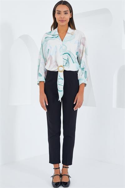 Oversize Dökümlü Crop Saten Gömlek 906 - Mint