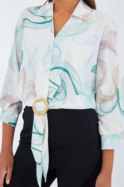 Oversize Dökümlü Crop Saten Gömlek 906 - Mint