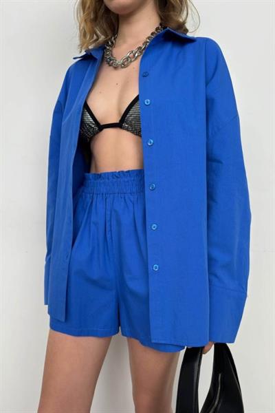 Oversize Gömlek Büzgülü Şort Takım