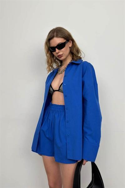 Oversize Gömlek Büzgülü Şort Takım