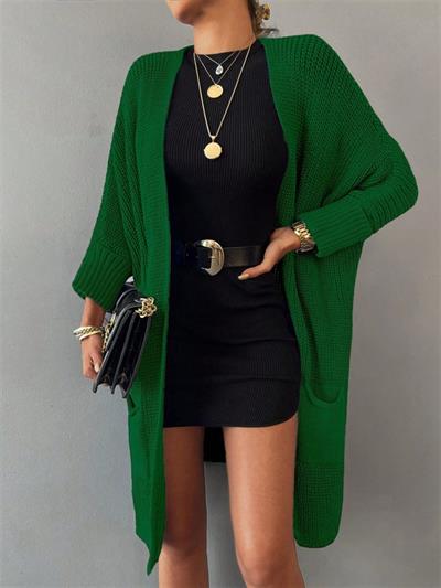 Oversize Kalıp Cepli Salaş Triko Hırka