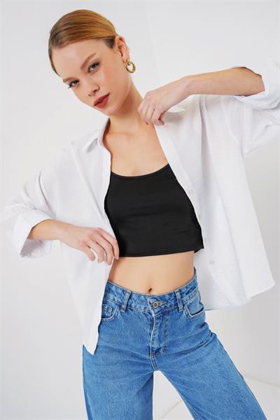 Oversize Kısa Kol Gömlek 20315 - Beyaz