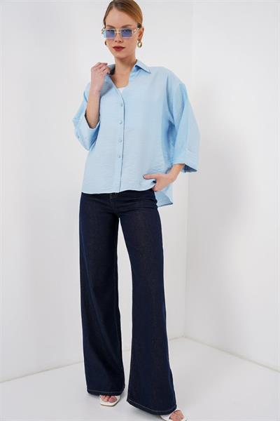 Oversize Kısa Kol Gömlek 20315 - Mavi
