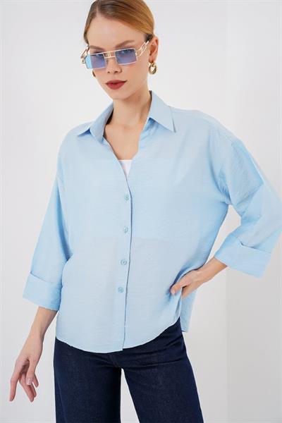Oversize Kısa Kol Gömlek 20315 - Mavi