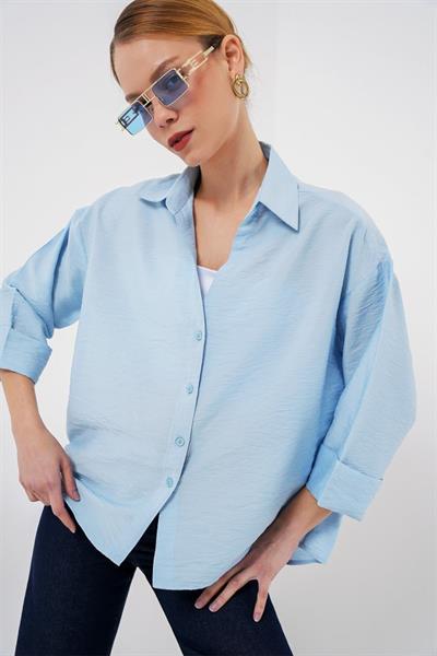 Oversize Kısa Kol Gömlek 20315 - Mavi
