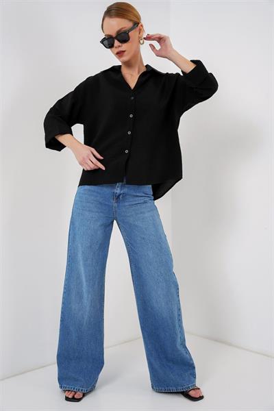 Oversize Kısa Kol Gömlek 20315 - Siyah