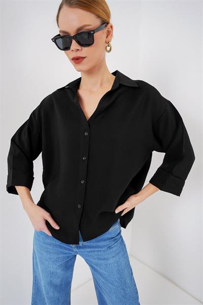Oversize Kısa Kol Gömlek 20315 - Siyah
