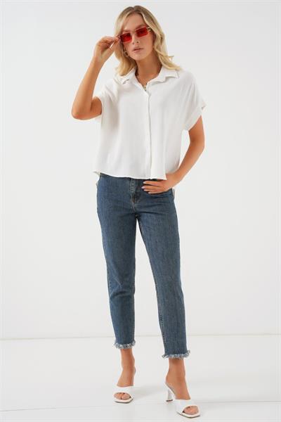 Oversize Kısa Kol Gömlek 20322 - Beyaz