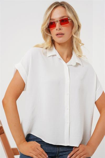 Oversize Kısa Kol Gömlek 20322 - Beyaz