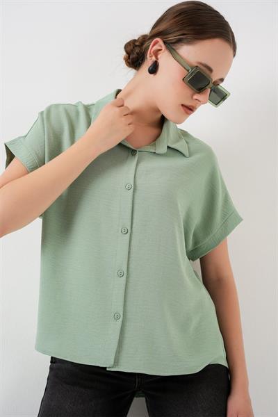 Oversize Kısa Kol Gömlek 20322 - Çağla