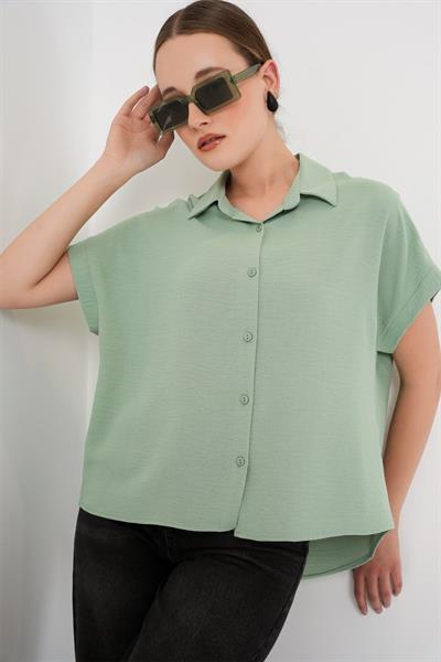 Oversize Kısa Kol Gömlek 20322 - Çağla