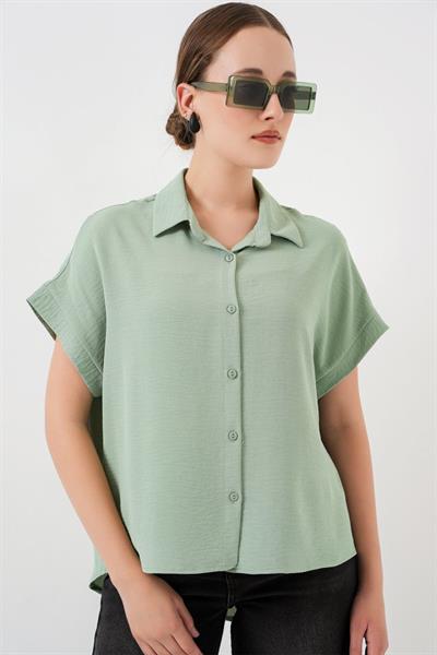 Oversize Kısa Kol Gömlek 20322 - Çağla