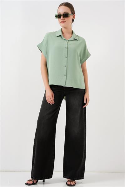 Oversize Kısa Kol Gömlek 20322 - Çağla