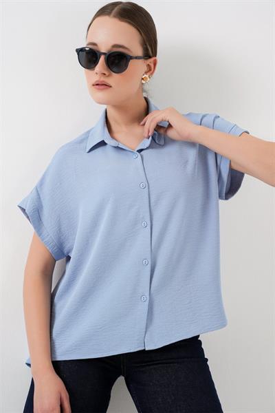 Oversize Kısa Kol Gömlek 20322 - Mavi
