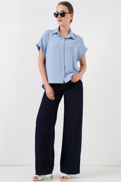 Oversize Kısa Kol Gömlek 20322 - Mavi