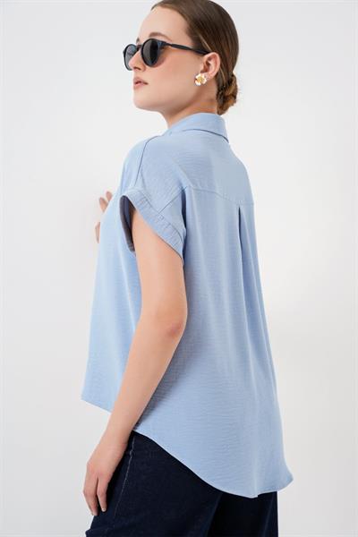 Oversize Kısa Kol Gömlek 20322 - Mavi