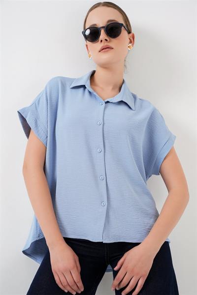 Oversize Kısa Kol Gömlek 20322 - Mavi