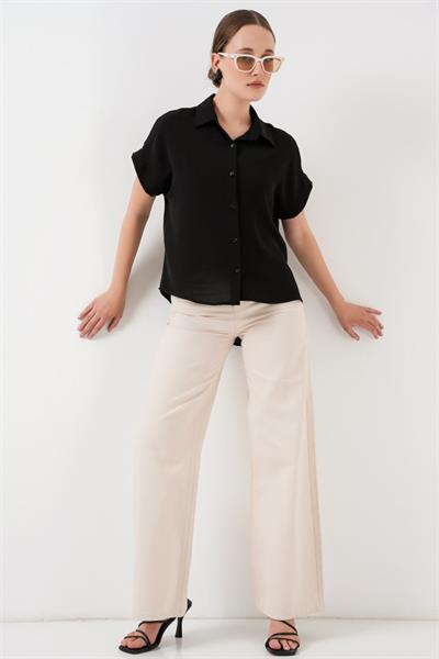 Oversize Kısa Kol Gömlek 20322 - Siyah