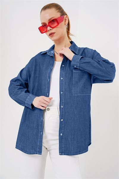 Oversize Kot Gömlek 20280 - Lacivert