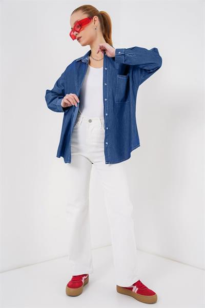 Oversize Kot Gömlek 20280 - Lacivert