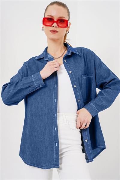 Oversize Kot Gömlek 20280 - Lacivert