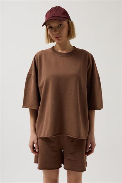 Oversize Lazer Kesim Bisiklet Yaka T-Shirt