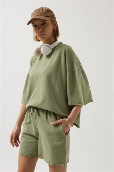 Oversize Lazer Kesim Bisiklet Yaka T-Shirt